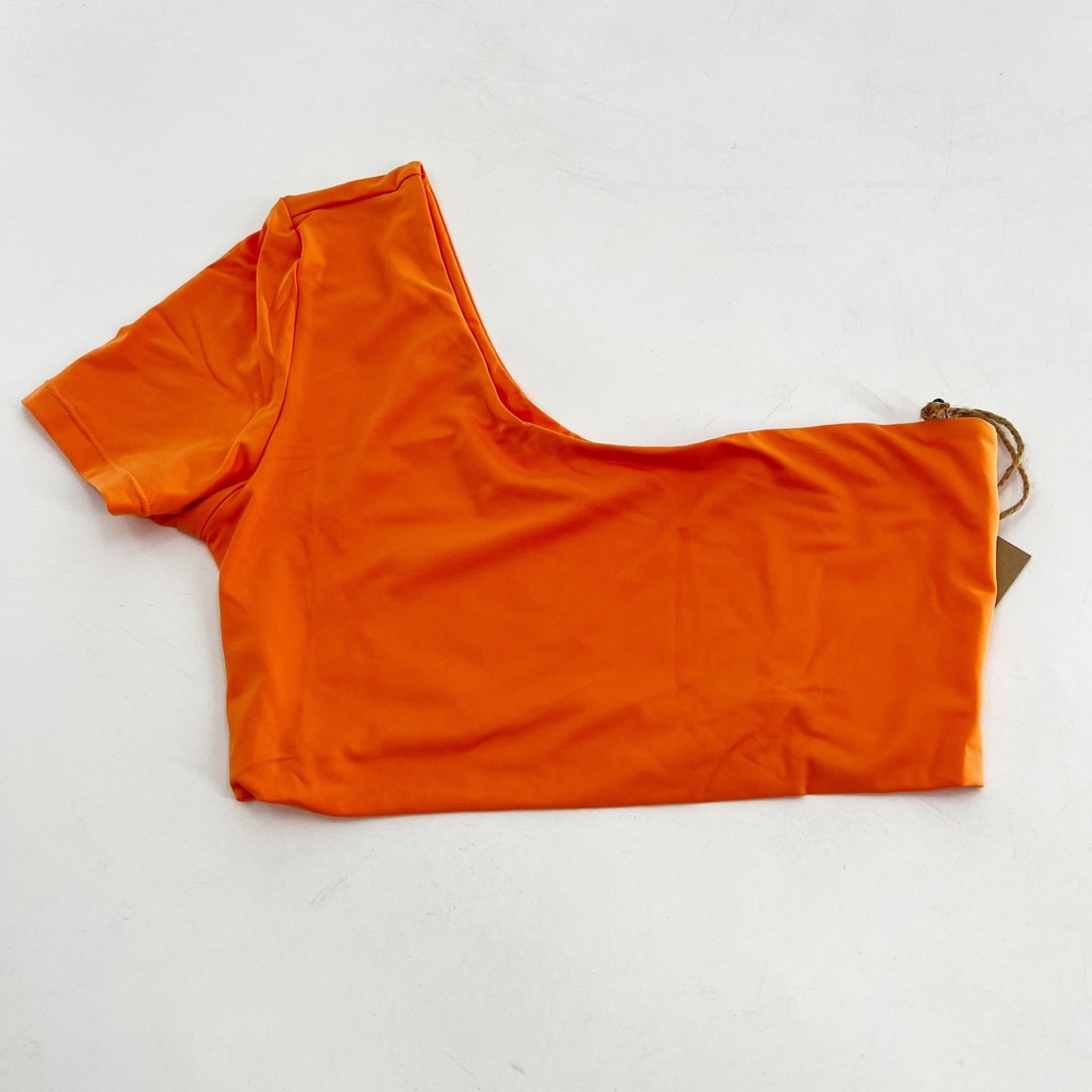 Free People x Toast Swim XS Orange Recycled Nylon One‎ Shoulder Swimsuit Top